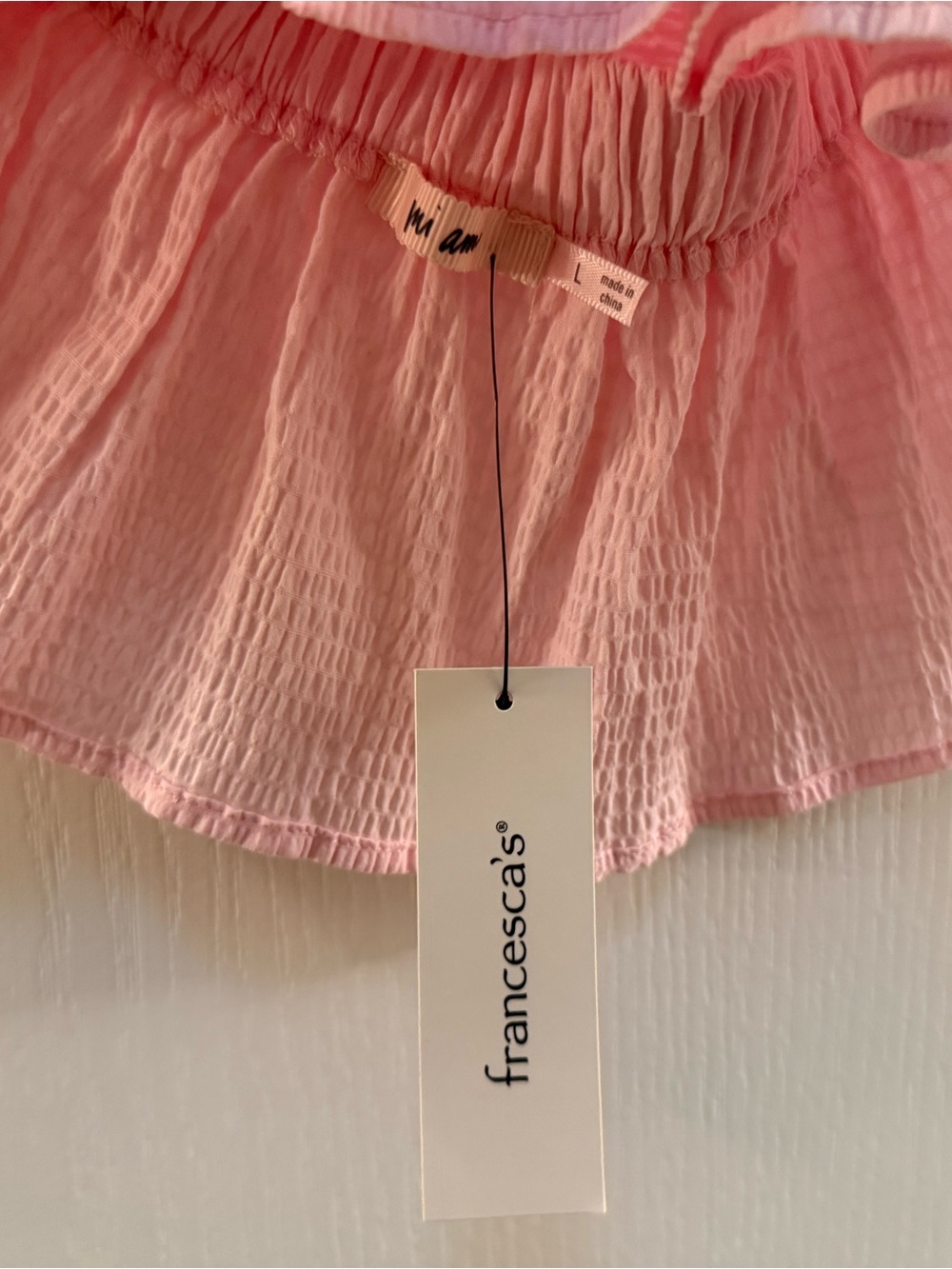 Francesca’s Pink Ruffle Peplum Crop Top Open Back Bow Tie Size Large NWT - Picture 8 of 8
